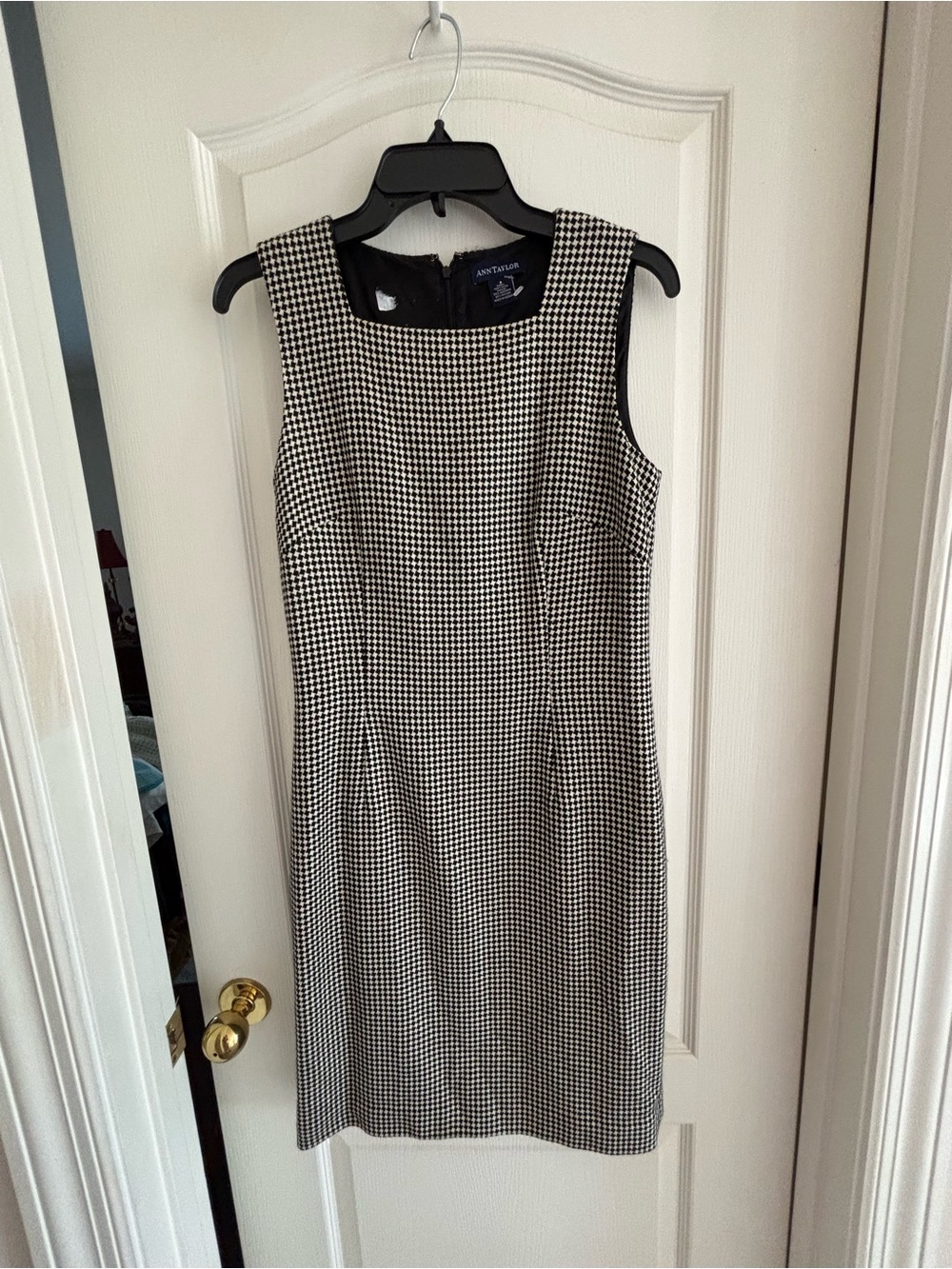 Ann Taylor sz 6 Wool Vintage 90s Black White Houndstooth dress academia preppy